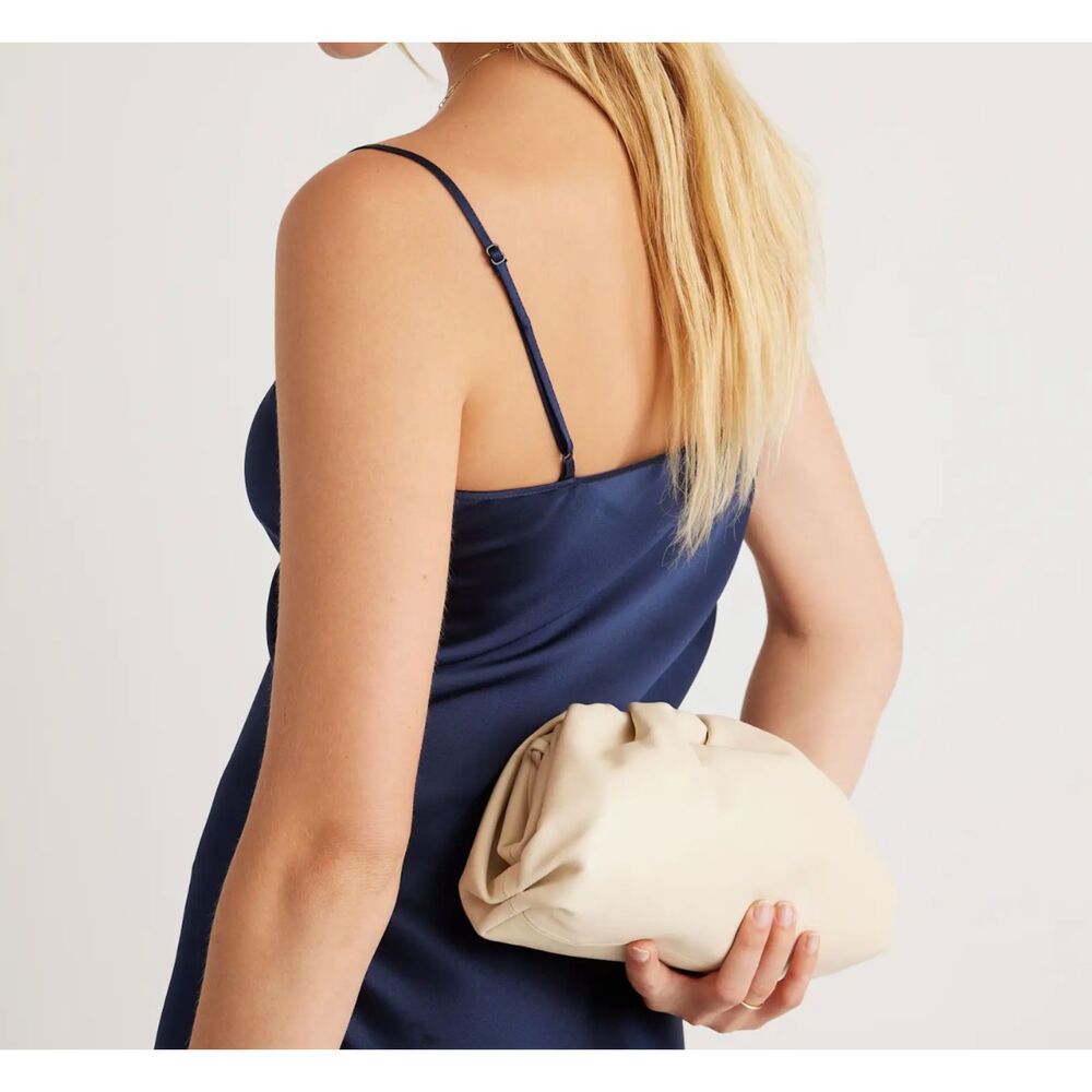 Quince 100% Washable Silk Satin Royal Navy Draped Slip Midi Dress SZ S Bias Cut - Picture 8 of 13
